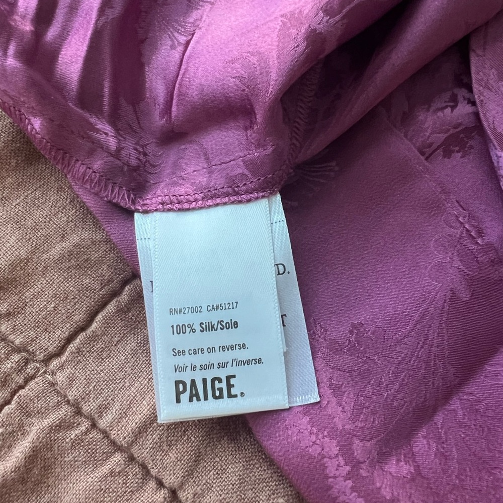 PAIGE Pink Silk Ruched midi skirt XSmall Damask Floral Women's Dusty Plum 90s - Picture 11 of 13